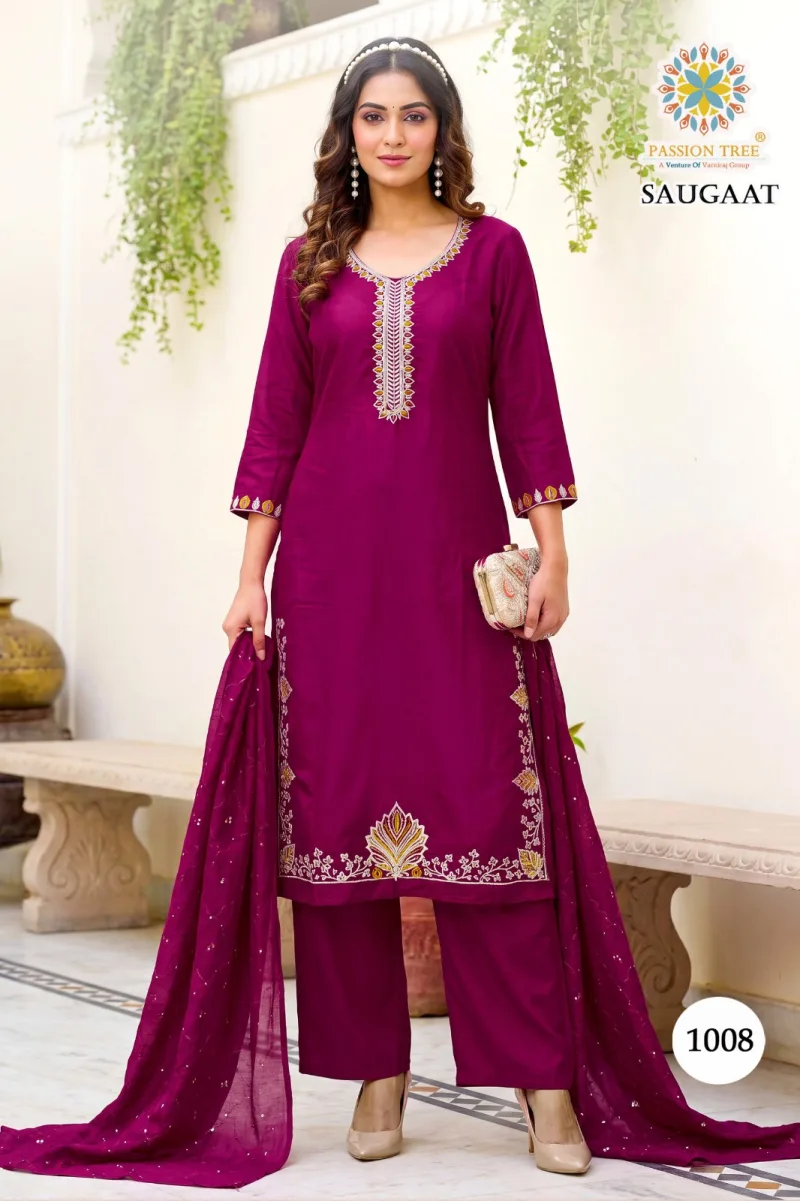 Saugaat Vol 1 By Passion Tree Mal Chanderi Kurti With Bottom Dupatta 